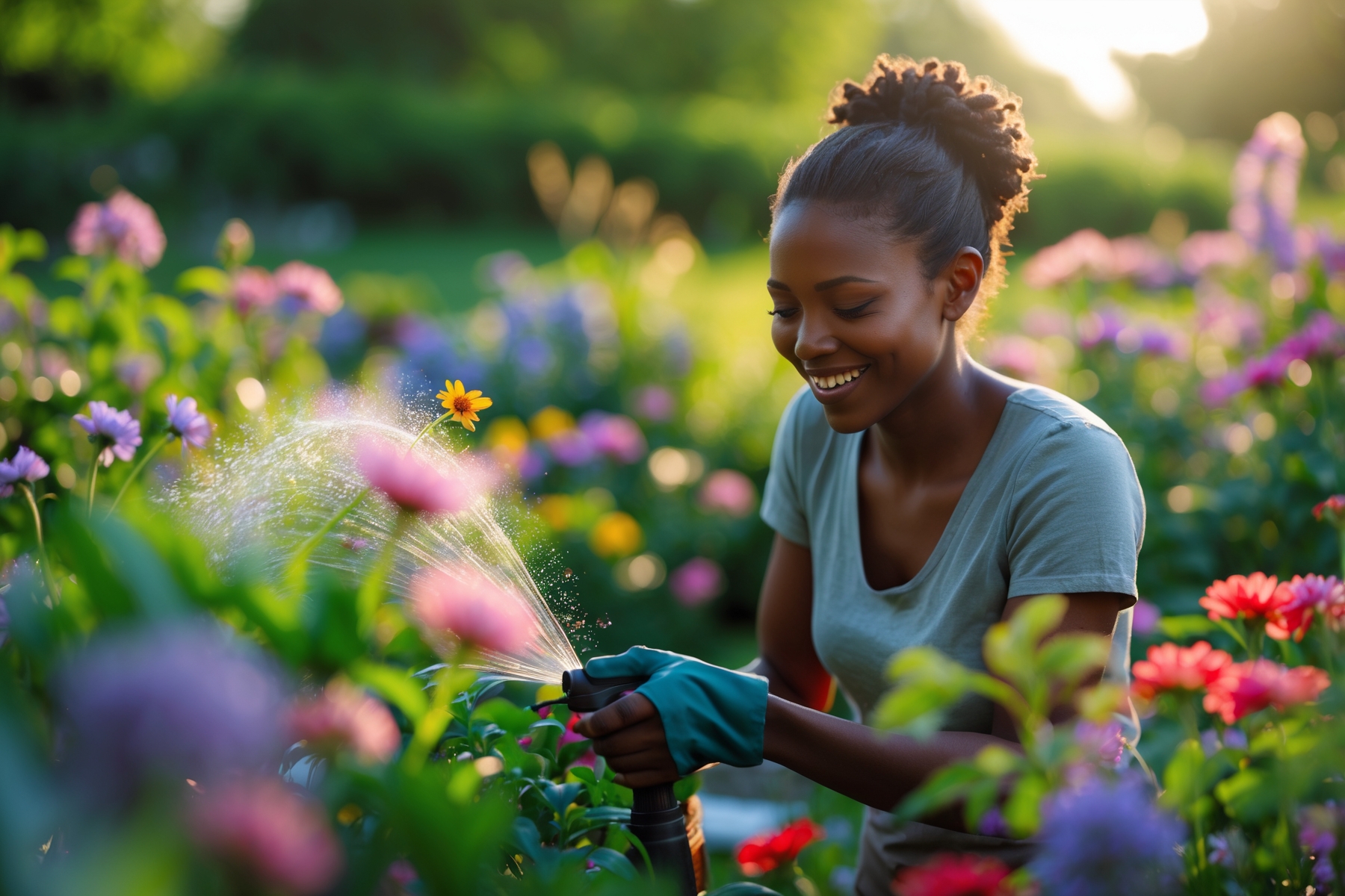 Jardín hermoso con plantas y flores